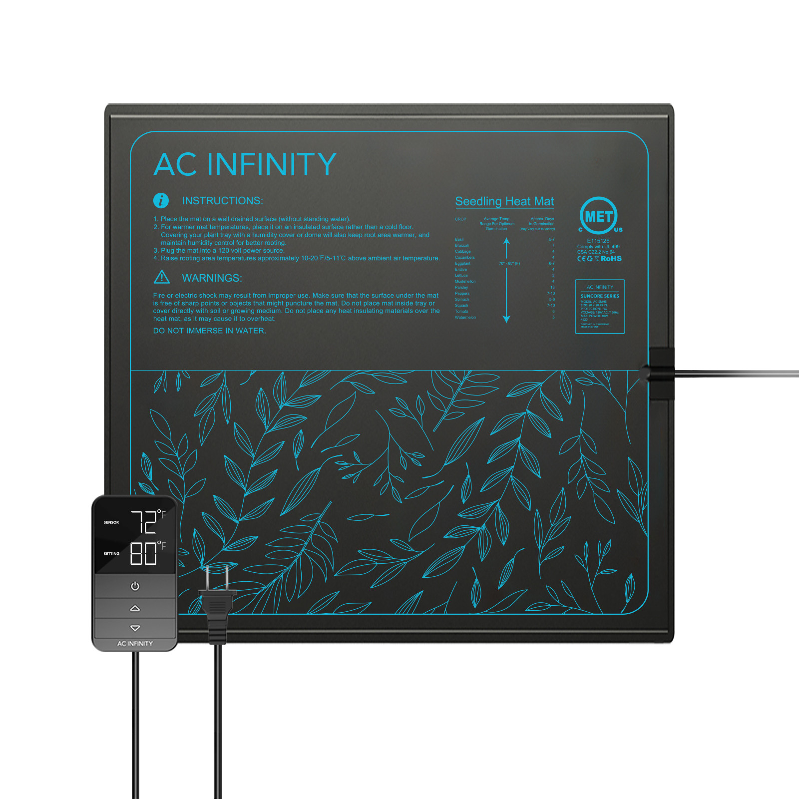 SUNCORE H5, Heizmatte für Keimlinge mit Digitalanzeige-Controller, 50,8 cm x 52,7 cm