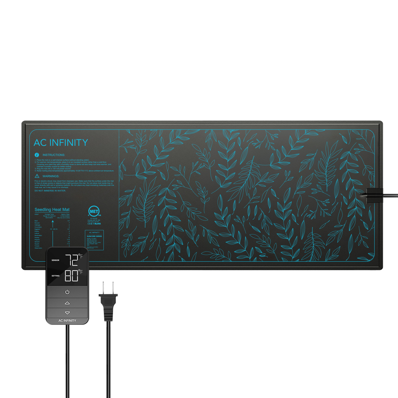 SUNCORE H7, Heizmatte für Keimlinge mit Digitalanzeige-Controller, 52,7 cm x 121,9 cm