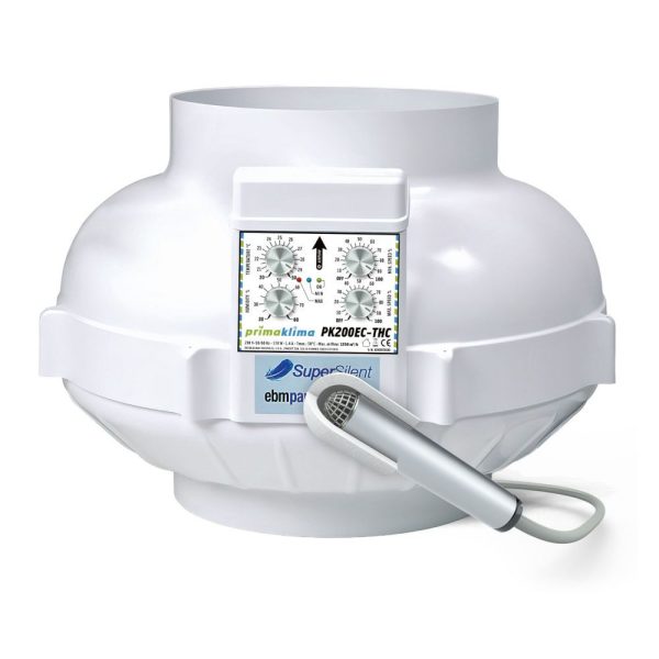 Prima Klima Rohrventilator EC-THC 200 mm – 1350 m³/h, EC Motor + Temperatur- & Feuchtigkeitsregelung