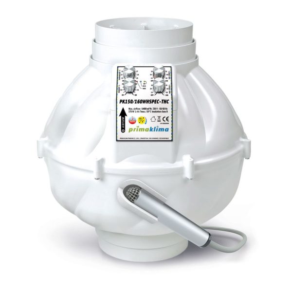 Prima Klima Rohrventilator WhisperBlower EC-THC 150-160 mm – 1400 m³/h, EC Motor + Temperatur- & Feuchtigkeitsregelung