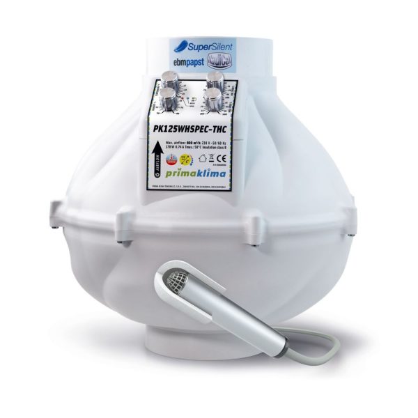 Prima Klima Rohrventilator WhisperBlower EC-THC 125 mm – 800 m³/h, EC Motor + Temperatur- & Feuchtigkeitsregelung